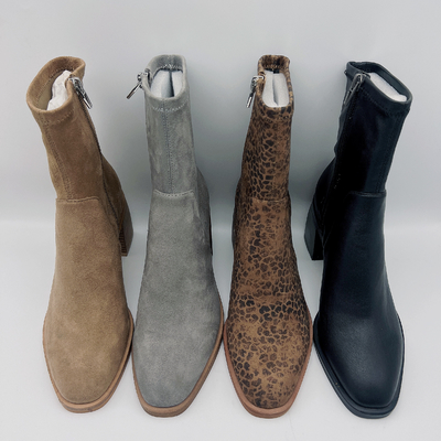 สำนักงานสุภาพสตรีเสือดาวพิมพ์ข้อเท้าบู๊ทส์สีเบจ Tan สีดำหนัง Nappa นุ่มบน