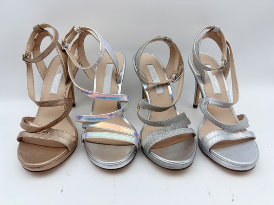 รองเท้าแตะหนังนิ่มผู้หญิง Wrap Elastic สีเงินเข้มพร้อม Stiletto 5cm