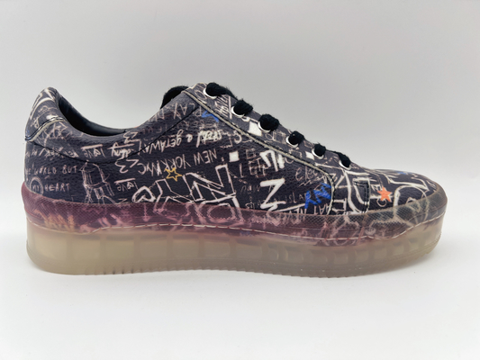 Sky Print Womens Leather Lace Up รองเท้าลำลองสีดำกันลื่น