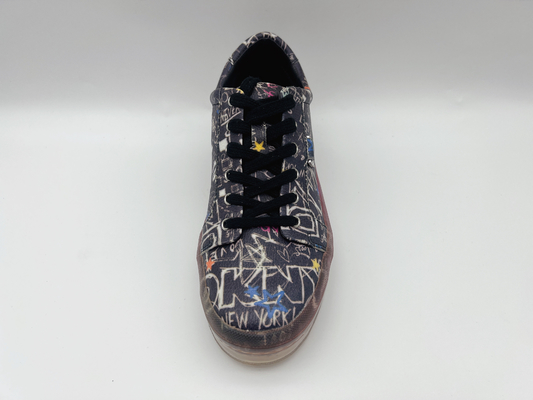 Sky Print Womens Leather Lace Up รองเท้าลำลองสีดำกันลื่น