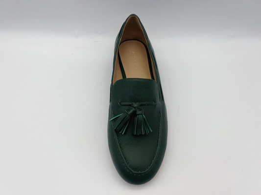แฟชั่นสตรีรองเท้าหนังส้นแบนสีเขียวเข้มไม่ลื่น Loafers