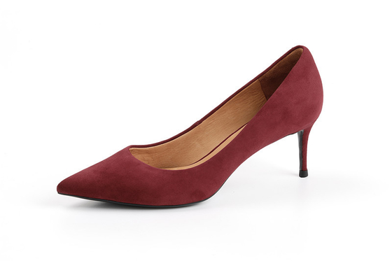 Burgundy Workplace Women รองเท้าส้นสูงรองเท้าหนังนิ่มแท้