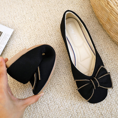 รองเท้าเดินสบาย ๆ ที่ถักด้วย Soft Soled รองเท้าแตะส้นแบนน้ำหนักเบาสบาย