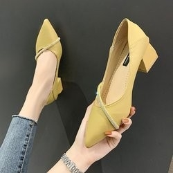 Elegant Office Spring Pointed Single Ladies รองเท้าหนังลำลองส้นเหลี่ยม 4 ซม
