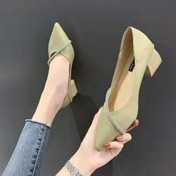 Elegant Office Spring Pointed Single Ladies รองเท้าหนังลำลองส้นเหลี่ยม 4 ซม