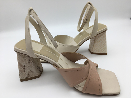 Soft Nappa PU Women's Leather Heeled Sandals สีชมพู / เบจ / ส้ม